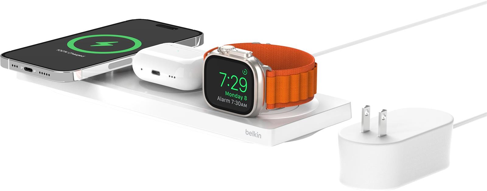 Belkin 3 インチ 1 MagSafe申し受ける器 最大限度15W弾丸道路申し受ける 無線電話申し受ける器 MagSafe公証 iPhone 15 / 14 / 13 / 12 AppleWatch 8/7/Ultra 弾丸道路申し受ける相応う AirPods無線電話申し受ける相応う 白いこと WIZ016dqWH
