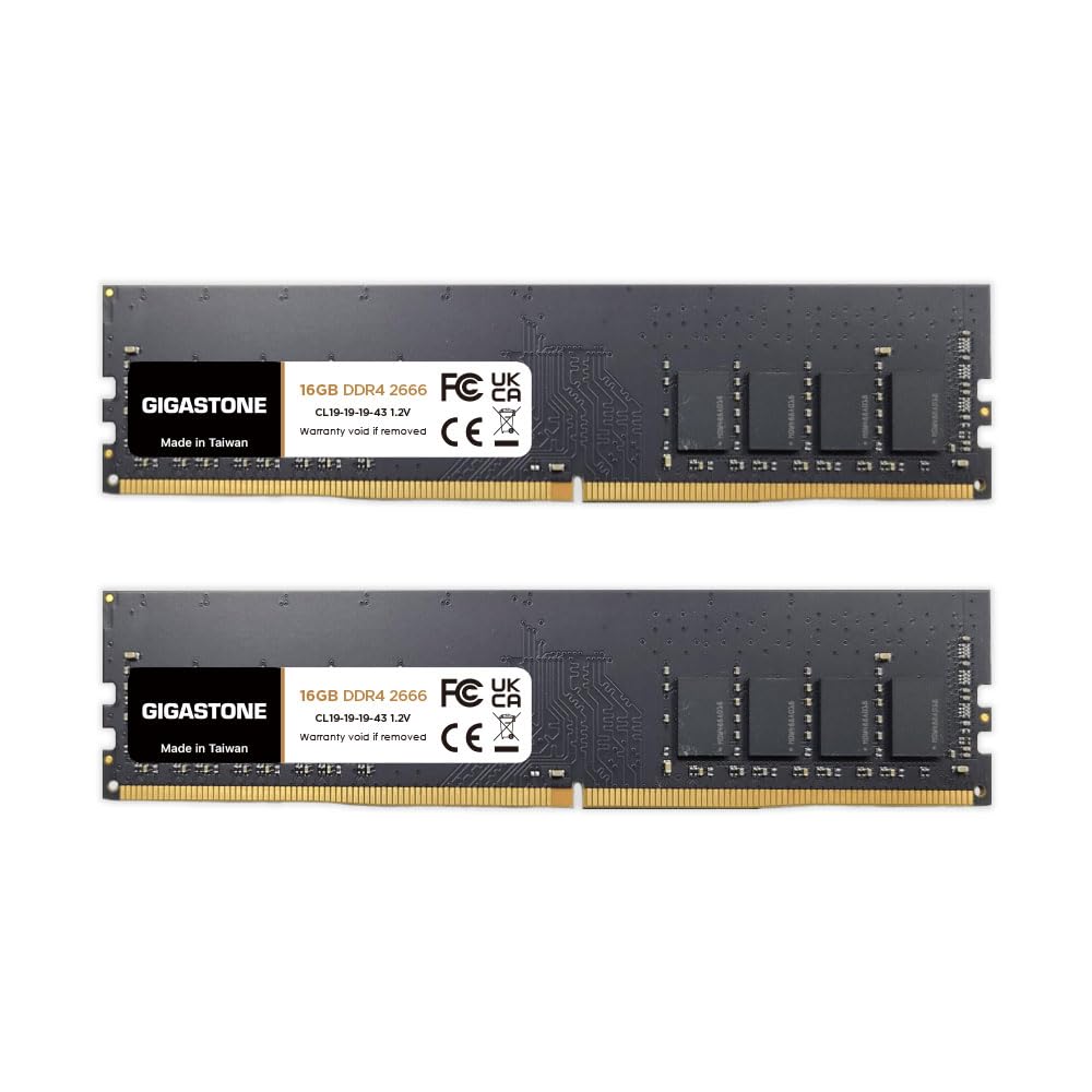 【メモリ DDR4】GIGASTONE 16GBx2枚 (32GB Kit) DDR4 2666MHz (2400MHz or 2133MHz) PC4-21300 (PC4-19200/17000) CL19 1.2V UDIMM 288 ピン アンバッファー 非 ECC PC デスクトップ専用 メモリモジュール アップグレード｜Love Lone Star