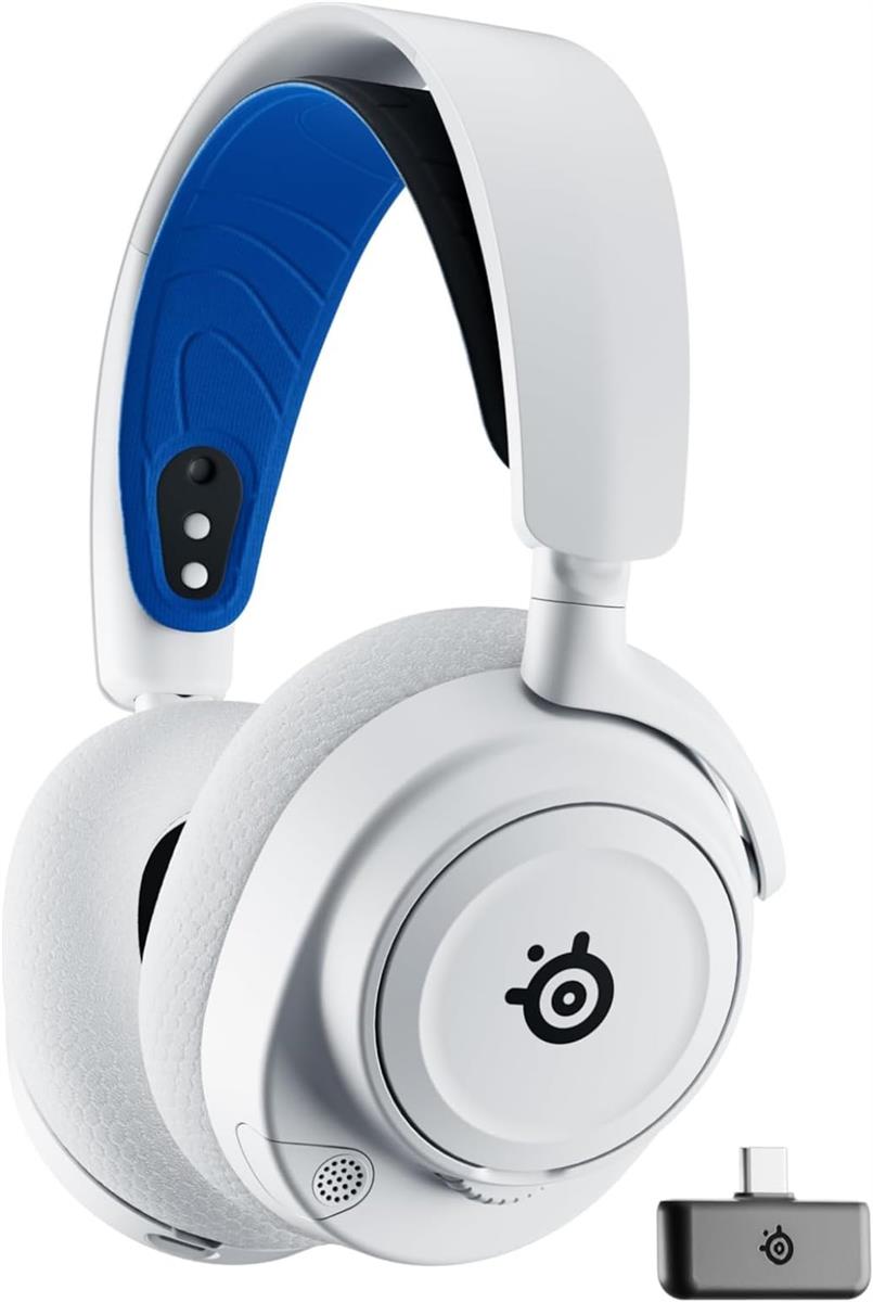 SteelSeries ワイヤレス ゲーミングヘッドセット ヘッドホン 軽量 ボイスチャット可能 ゲームとスマホを同時接続 Arctis Nova 7P 無線 密閉型 Switch/Switch2/PC/PS5/PS4 対応 AIノイズキャンセリング 空間オーディオ Hi-Fiサウンド 調整可能 61561 ホワイト&times;ブルー｜Love Lone Star
