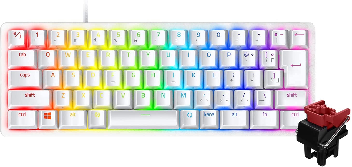 Razer Huntsman Mini JP 小型 ゲーミングキーボード テンキー受け答え Linear Optical Switch 日本語 JP申し合わせ 60%レイアウト Mercury White 白 光学取り替えっこ 超高速道路1.2粍動く 直線的手当たり 静音 Chroma RGB RZ03-03391100-R3J1
