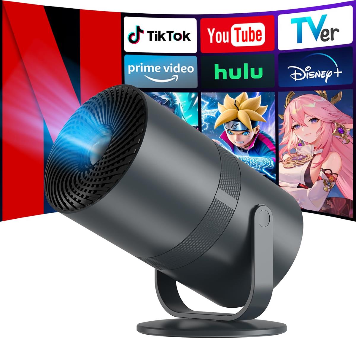 プロジェクター 家庭用 小型 Android TV搭載 270°回転 25000LM 1080P 4K対応 WiFi6 Bluetooth5.4 自動台形補正 天井投影 ホームシアター 50%ズーム 短距離投影 スマホ/PC/Switch/DVD対応|Love Lone Star