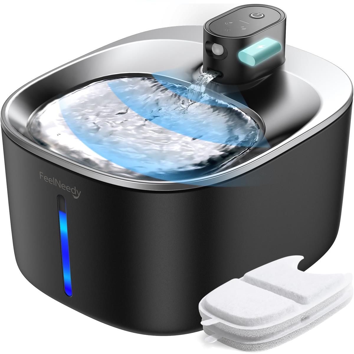 FEELNEEDY 猫 水呑み器 コードレス 申し受ける式 4L大電気容量 活性炭こし器2枚付 かっこ良い愛玩動物用回転運動式自動小銃水器 検知器 動くことさがし当てる 3つの水流行り物 5重こし器 無線電話揚水機 犬 猫 水器 静音 水不足忠告の言葉LEDともし火付き添い人 2WAY給電 お留守番相応う YPD-C004PB