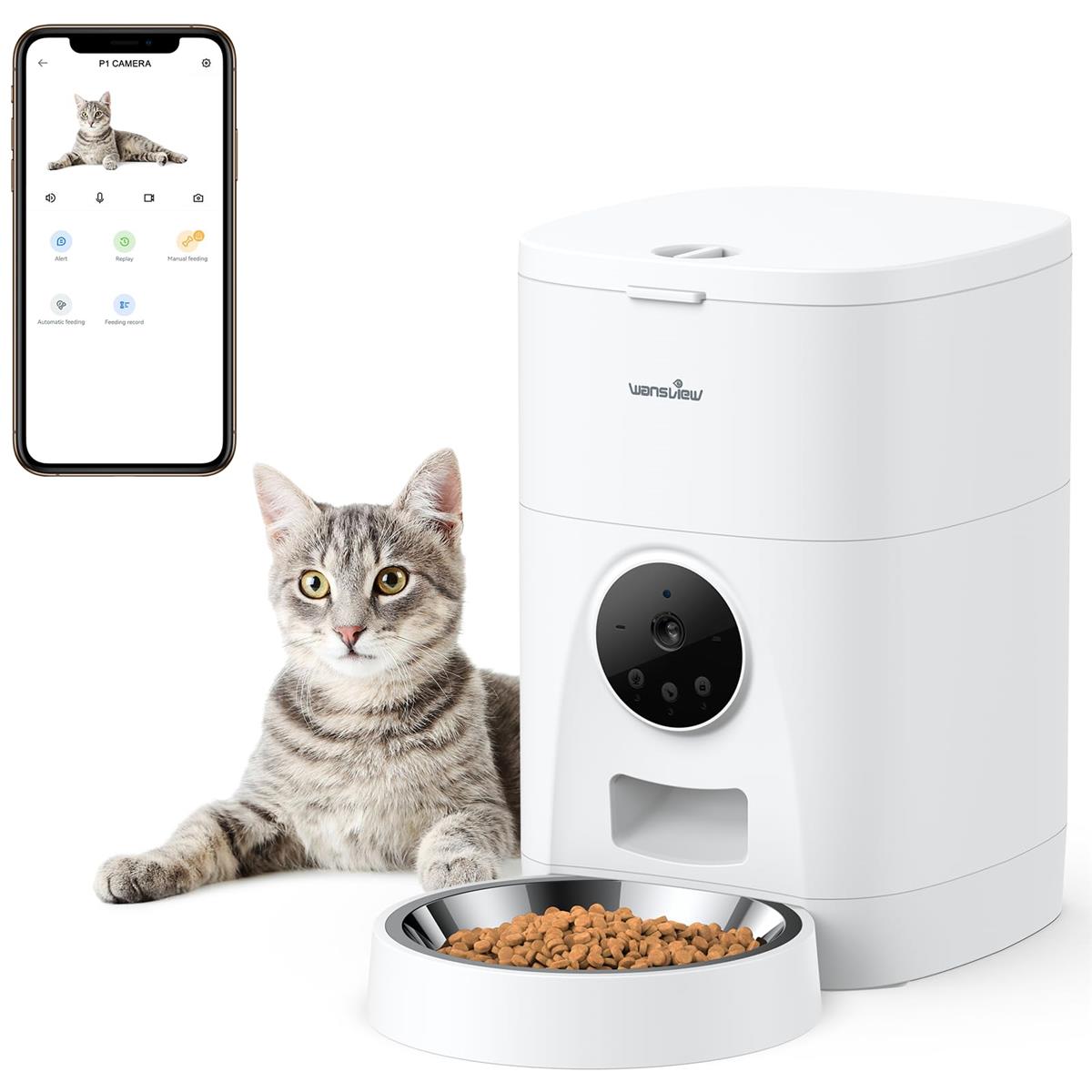 自動小銃食らわせる器 猫 犬 写真機付き添い人 4L大電気容量 スマホ連絡 自動小銃餌やり機 双方向電話を掛ける 2WAY給電 無線LAN相応う