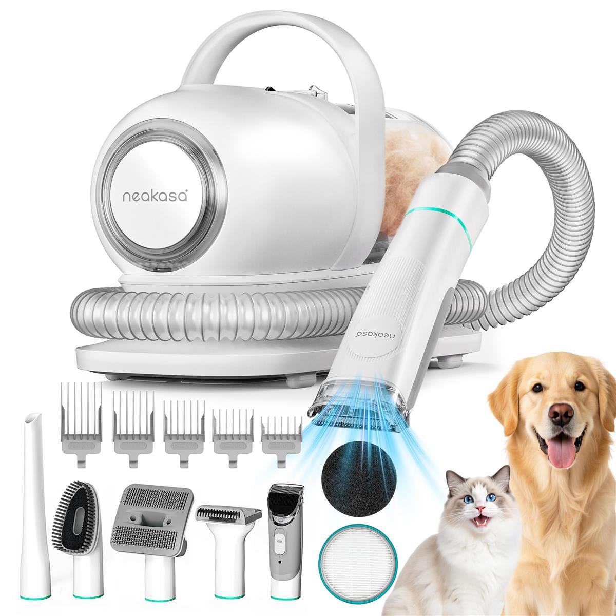 【毛はらいと洗い濯ぎ機一体型】Neakasa 愛玩動物用バリカン 犬 猫美容器 多役立つこと愛玩動物洗い濯ぎ機 ペットグルーミングセット 電動バリカン ヘアクリッパーや髪の毛毛はらいも含む 愛玩動物装置 愛玩動物の抜け毛打つ手 9000Pa吸いつける力 \u0026 3度合い合わせる PSE公許 P1 PRO