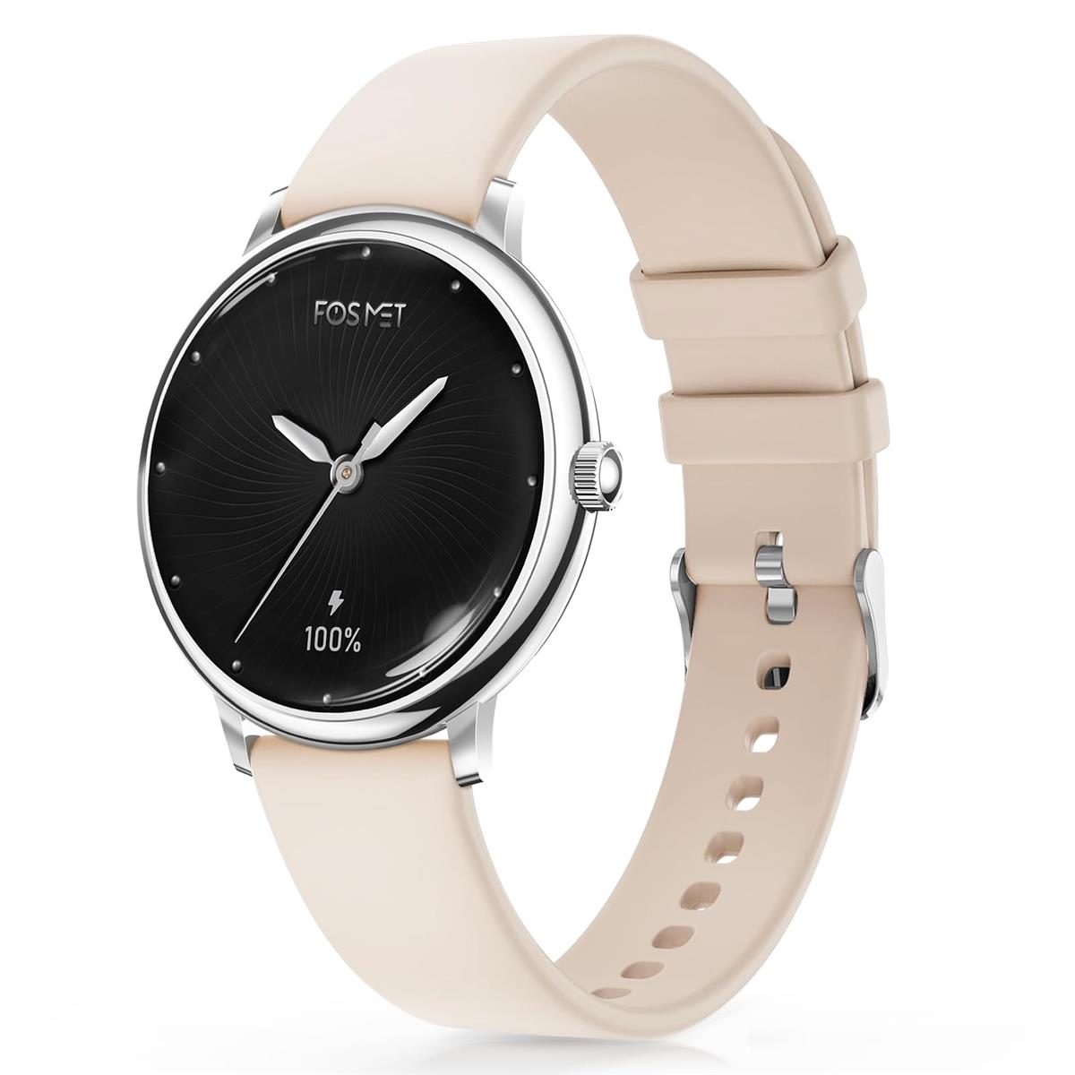 FOSMET G2 スマートウォッチ レディース 2026青写真 AMOLED常時見せびらかす Bluetooth電話を掛ける 雅びやかなラウンド青写真 1.19in画面 最大限度7昼日なか当て嵌める 着信告げ知らせる カスタマイズ文字記号盤 iOS/Android相応う 軽さ腹積もり 胴締め2本付き添い人 TELEC公証済み しろがね色