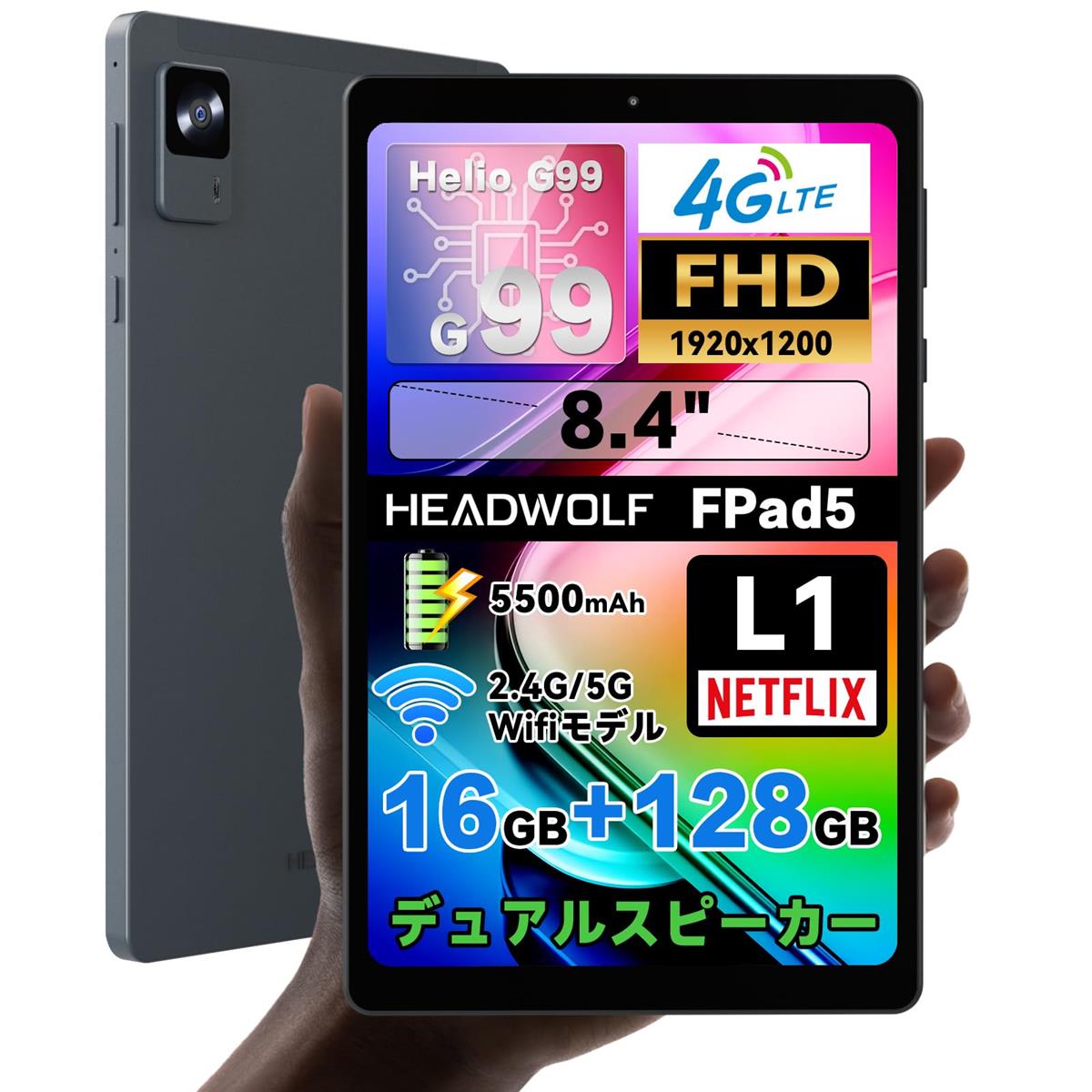 8in 経口避妊薬 G99 Android 14 Headwolf FPad5 SIM無償性 16GB+128GB+2結核症取りひろげる Widevine L1 1920×1200 FHD GPS 4G LTE 顔意識すること 無線LAN BT5.2