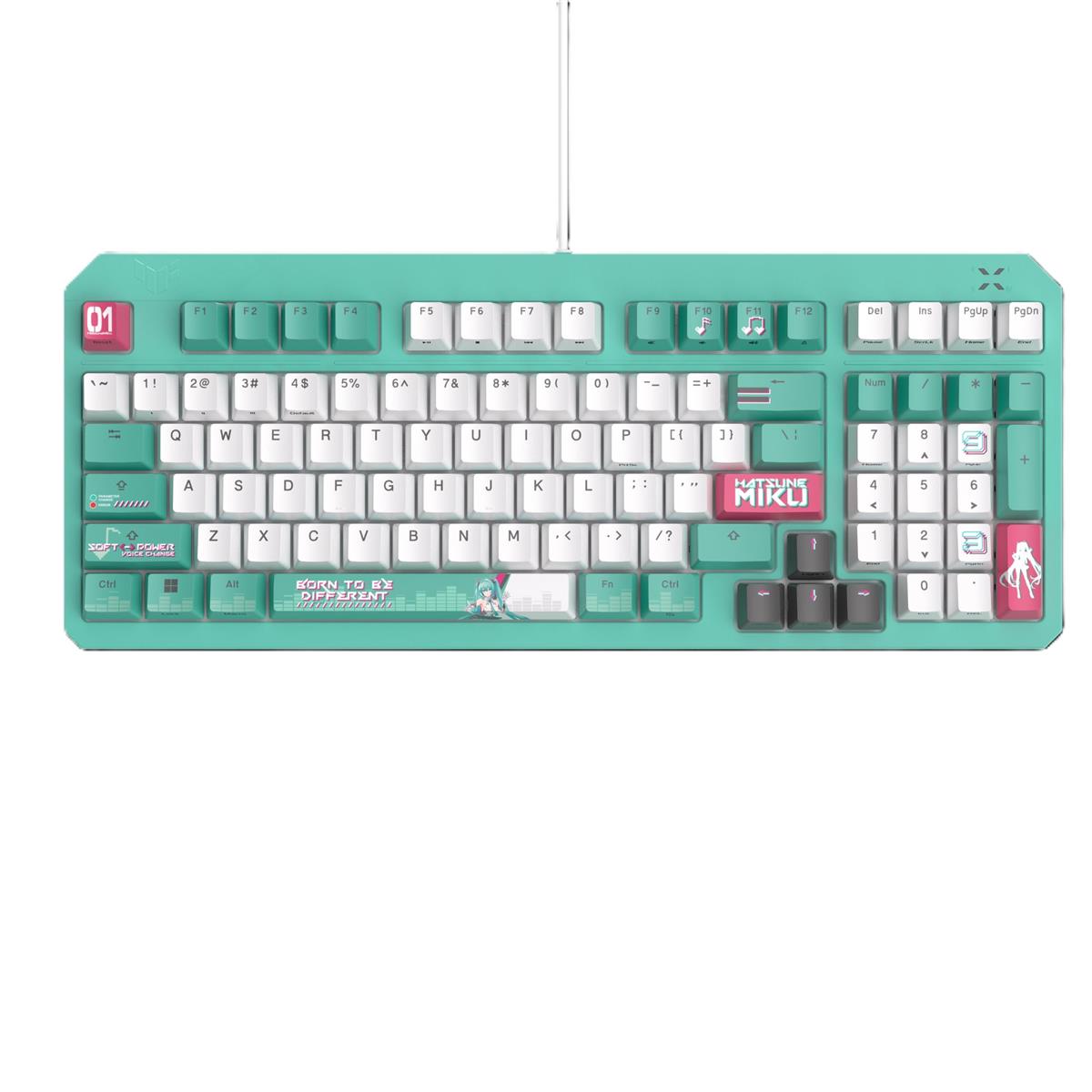 TUF Gaming x 初音ミク～版/ASUS ゲーミングキーボード/TUF Gaming K3 Gen II Hatsune Miku Edition / 97キーレイアウト / 光学力学的RGB取り替えっこ/シリコンガスケットマウント/消音質問用紙 / IP57雨合羽 / 着脱能力のあるいの一番お皿/Aura Sync相応う/国内定まり品