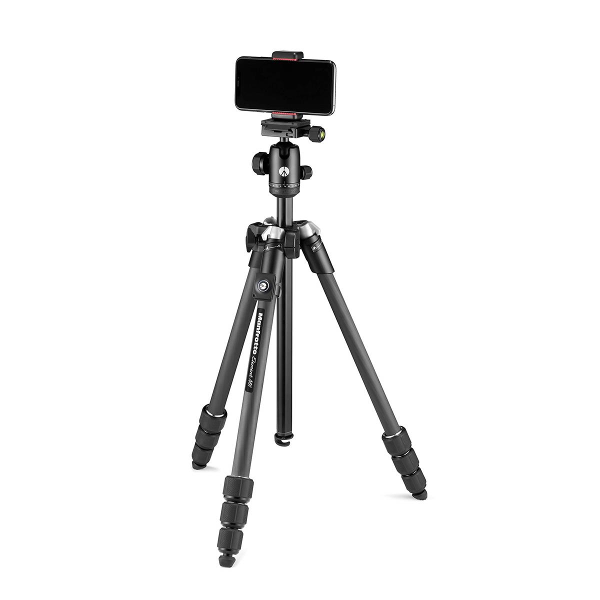 マンフロット(Manfrotto) Element MII 炭素 4段 MBT一揃いの道具 遠隔操作属する キャリーバッグ スマートフォンアダプター 耐荷重UNI/PdR 105:2021 8 kg 不穏当雲台 かっこ良い電話機用三脚 MKELMII4CMB-BH