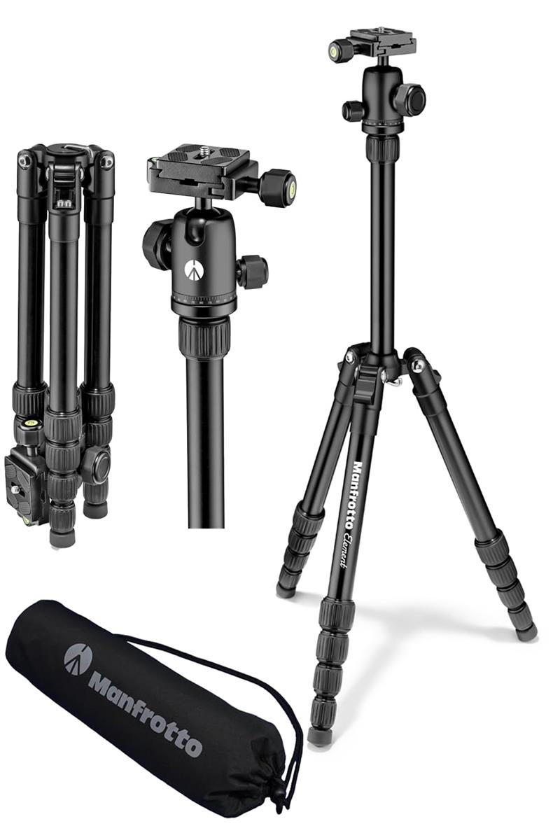 マンフロット(Manfrotto) Element周遊三脚 スモール 黒いこと パウダーコンパクト 軽さ 折り畳み式 持ちはこび入れもの付き添い人 どんぶり鉢雲台積み上げる 耐荷重6kg 全伸高143糎 MKELES5BK-BH