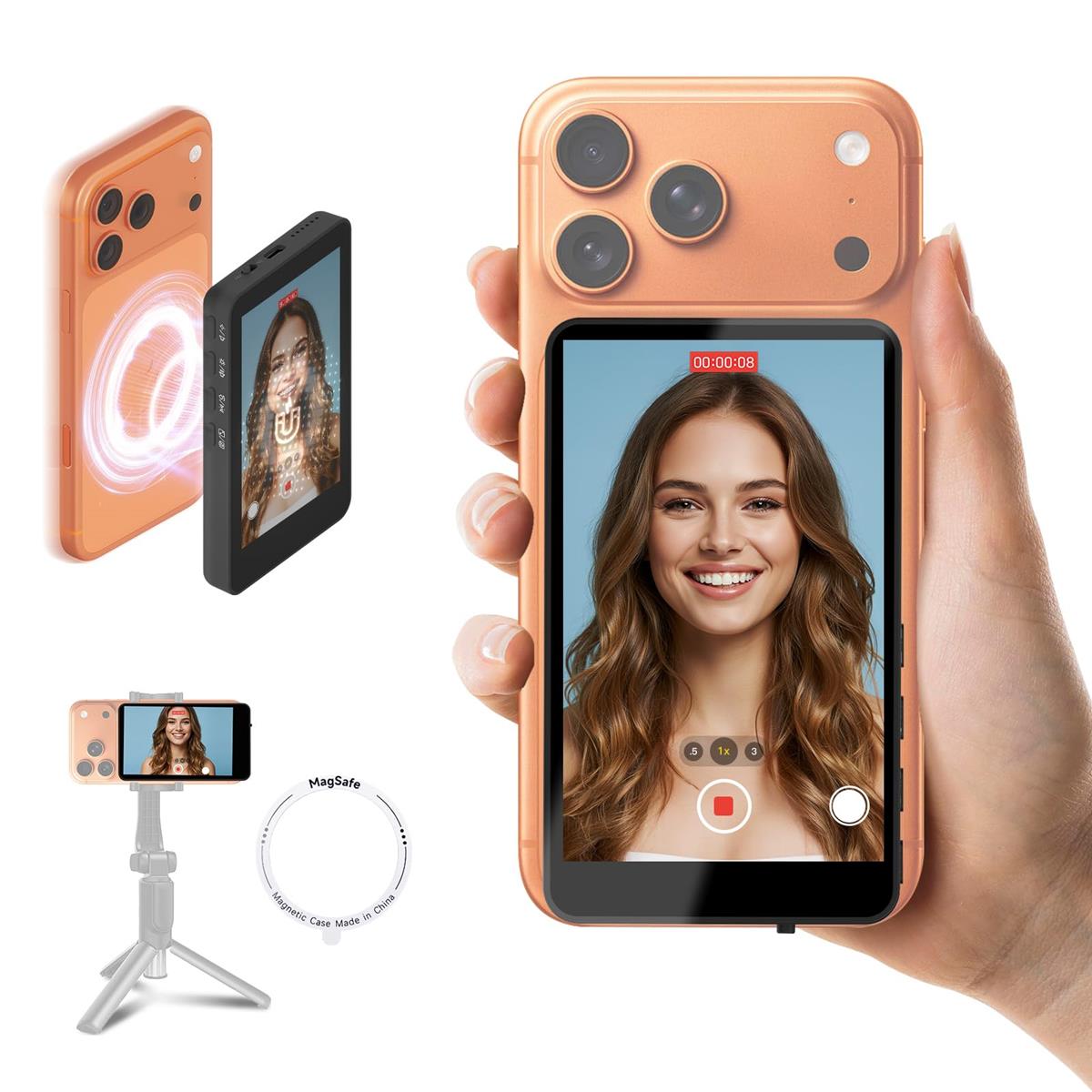 SYNCO XView スマホ用自撮り管する iPhone 17/Android相応う 取りまわし飾り気の無い 4in大画面 内蔵金棒引き 音の大きさ/明るさ合わせる 鏡鑑輪っか/回転させる能力のある 50米突当て嵌める活動の領域 外写真機自撮り管する Vlog/ライブ配送/TikTok/YouTube映画化に至適（黒いこと）