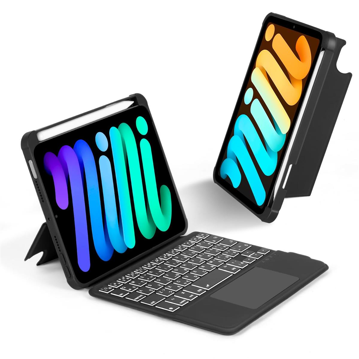 日本語配列Apple iPad mini 7 (A17 Pro) 6 8.3インチ 2021キーボード付きケース, 7色バックライト磁気取り外し可能USB-C充電 タッチパッド付きマジックキーボード140&deg;調整可能なスタンドペンホルダーカバーiPad mini 第7世代 2024アップルアイパッドミニ第6世代 2021｜Love Lone Star