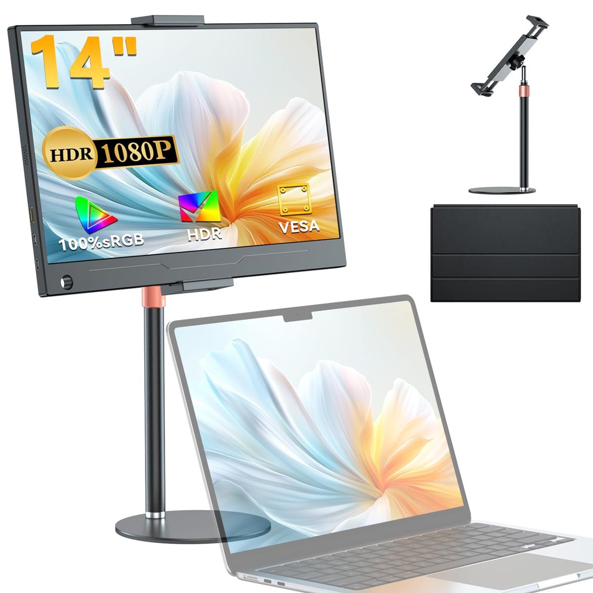 モバイルモニター 14インチ モバイルディスプレイ 卓上スタンド付き 1920*1080 100%広色域 HDR ゲーミングモニター ポータブルモニター IPS液晶パネル ブルーカット 薄型 軽量持ち運び ペンホールスタンド VESA 保護カバー USBType-C 標準HDMI スピーカー内蔵 Switc｜Love Lone Star