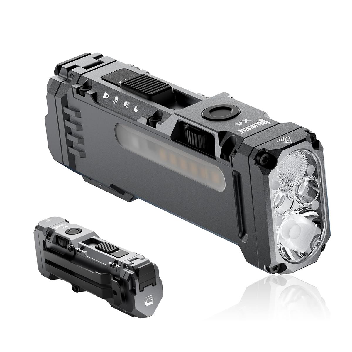 X4 懐中電灯 強力 フラッシュライトフラッシュライト 1500 ルーメン 小型手のひらサイズ LED 懐中電灯 搭載 RGBライト IP65防水 EDC フラッシュライト 携帯便利 搭載 磁気 キャンプ 防災 停電対策 地震 暴漢対策｜Love Lone Star