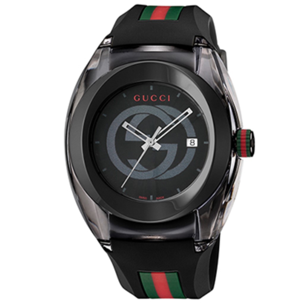 GUCCI 腕時計 シリコン製 SWISS MADE Mens Gucci Black PVD 42 MM XL Interlocking GG Diamond Watch