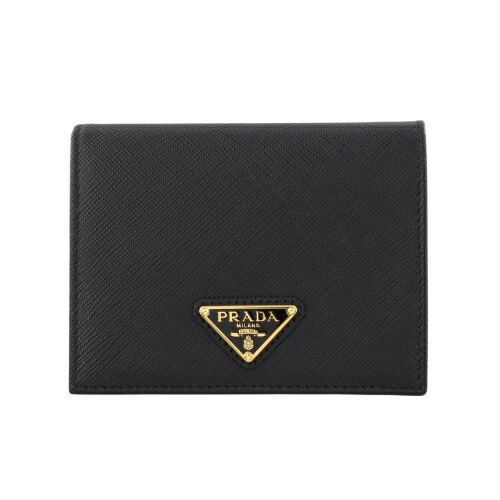 極美品✨プラダ 三つ折り財布 サフィアーノレザー 金ロゴ レター ブラック 黒 極美品 プラダ 三つ折り財布 三角ロゴ サフィアーノ レザー 黒