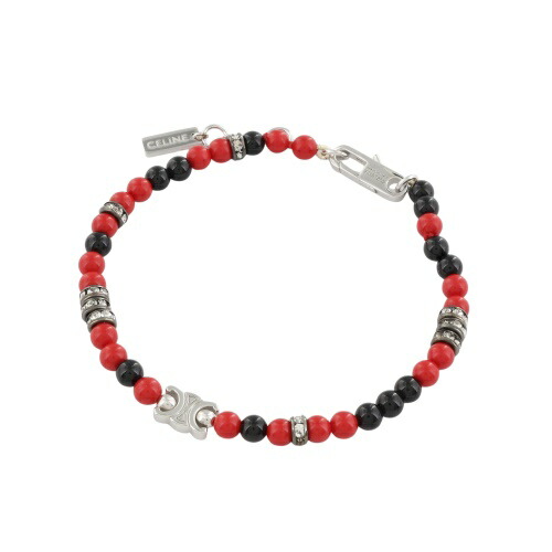 【P3倍 6/4 20時～6/7 24時】セリーヌ 腕輪 メンズ SAN ONOFRE TRIOMPHE BRACELET 赤いこと CELINE 461OU 6OGB 27SR BLACK/RED/SILVER