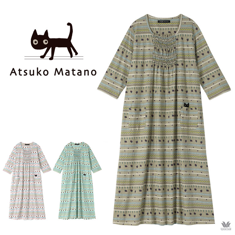 20％OFF ワコール ワンピース パジャマ マタノアツコ レディース 綿100% かぶり 7分袖 いちごフリル ATSUKO MATANO ML  俣野温子 | ラブリードール ランジェリー