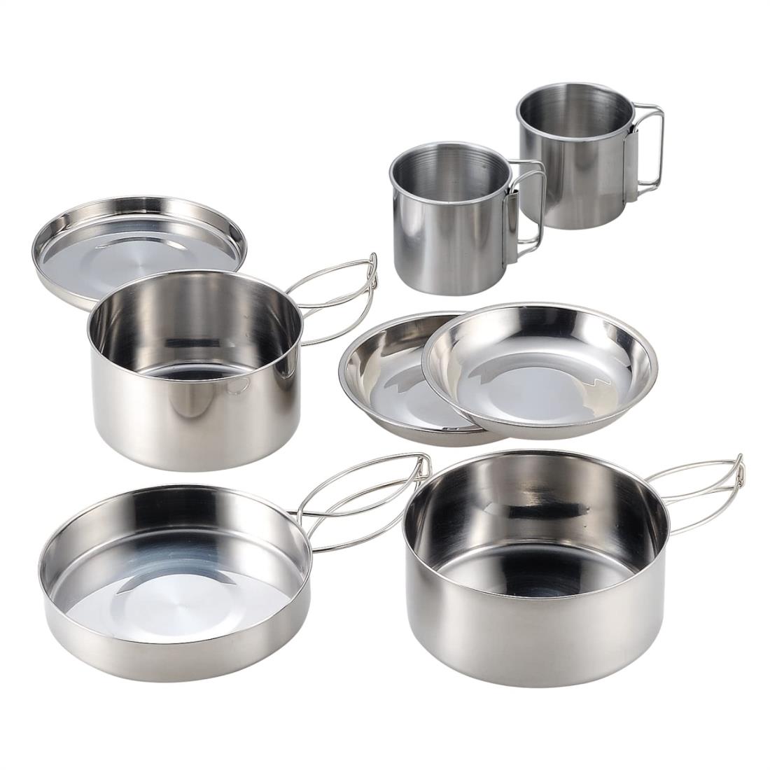 カクセー アウトドア クッカー 丸型 8点 セット ステンレス 鍋 フライパン 皿 マグカップ 直火 コンパクト収納 袋付き キャンプ SOLA ソラ PP-02画像