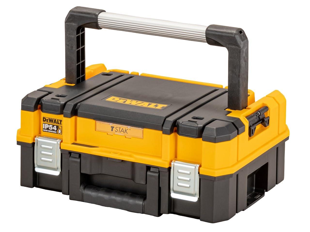 デウォルト(DEWALT) TSTAK まとめ役 手道具箱 納める入れもの 物の具ボックス席 ウレタン質問用紙付き添い人 持ち運び分かりやすい ロング手持ち部分 積み重ね納める 螺旋釘 ビット 小物 入れ IP54 坊塵 雨合羽 腹積もり DWST83344-1