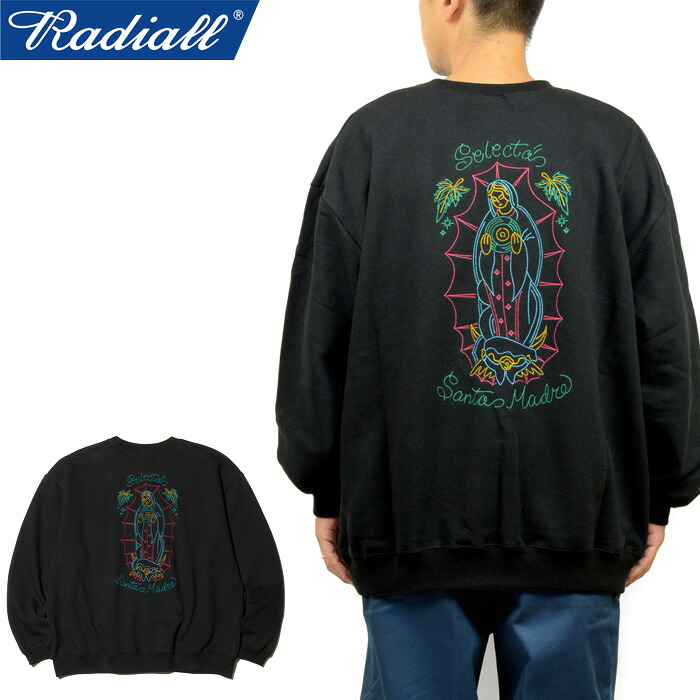 【SALE】RADIALL ラディアル RAD-23AW-CUT013 SANTA MADRE - CREW NECK SWEATSHIRT L/S サンタマドレ クルーネック スウェットシャツ ロングスリーブ トレーナー 刺繍 グアダルーペ ワーク ストリート スケート メンズ レディース ブラック 国内正規 2023AW 30%OFF