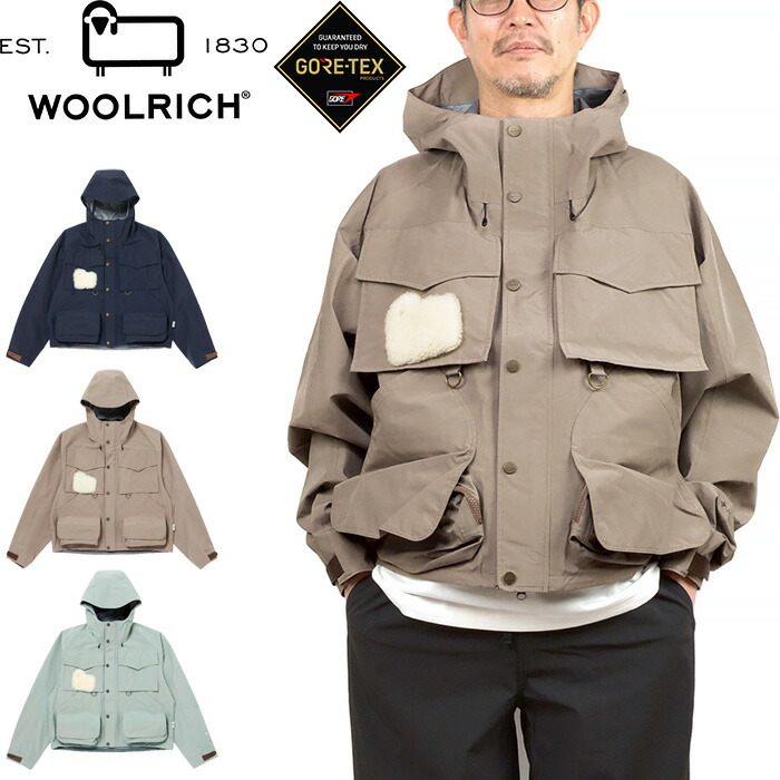 【SALE】Woolrich Outdoor Label 羊毛一財産 アウトドア 付け紙 WJOU0186 GORE-TEX 3LAYER FISHING JACKET TYPE2 ゴアテックス スリーレイヤー 魚釣り 上衣 手合い2 お山パーカー 雨合羽 短丈 つり銭 メンズ レディース 3色つや 国内定め事 2025SS 30%OFF