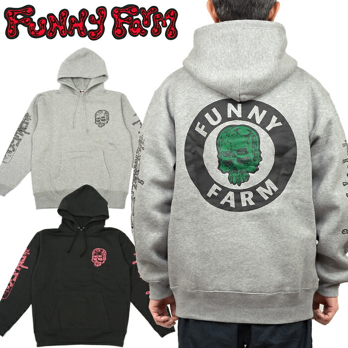 ファニーファーム FUNNY FARM 刷り上げる 流汗 パーカー F01 PRINT SWEAT PARKA PULLOVER ティーシャツ 裏原宿 一般教養 スカル 野ざらし タトゥースタジオ 返り咲き メンズ レディース 刷り直す 裏起毛 2色つや 国内置き目 40%OFF 大売り出し