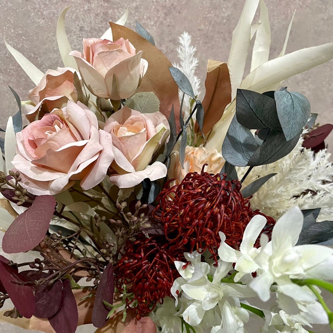 良好品 Dry Bouquet アートフラワー ドライフラワー ブーケ バラ ピンクッション ラン ユーカリ白 花束 花 お花 アレンジ ドライ フラワー おしゃれ かわいい 可愛い インテリア 花ギフト お祝い 誕生日 結婚記念日 贈り物 結婚祝い 誕生日プレゼント ギフト 送料無料