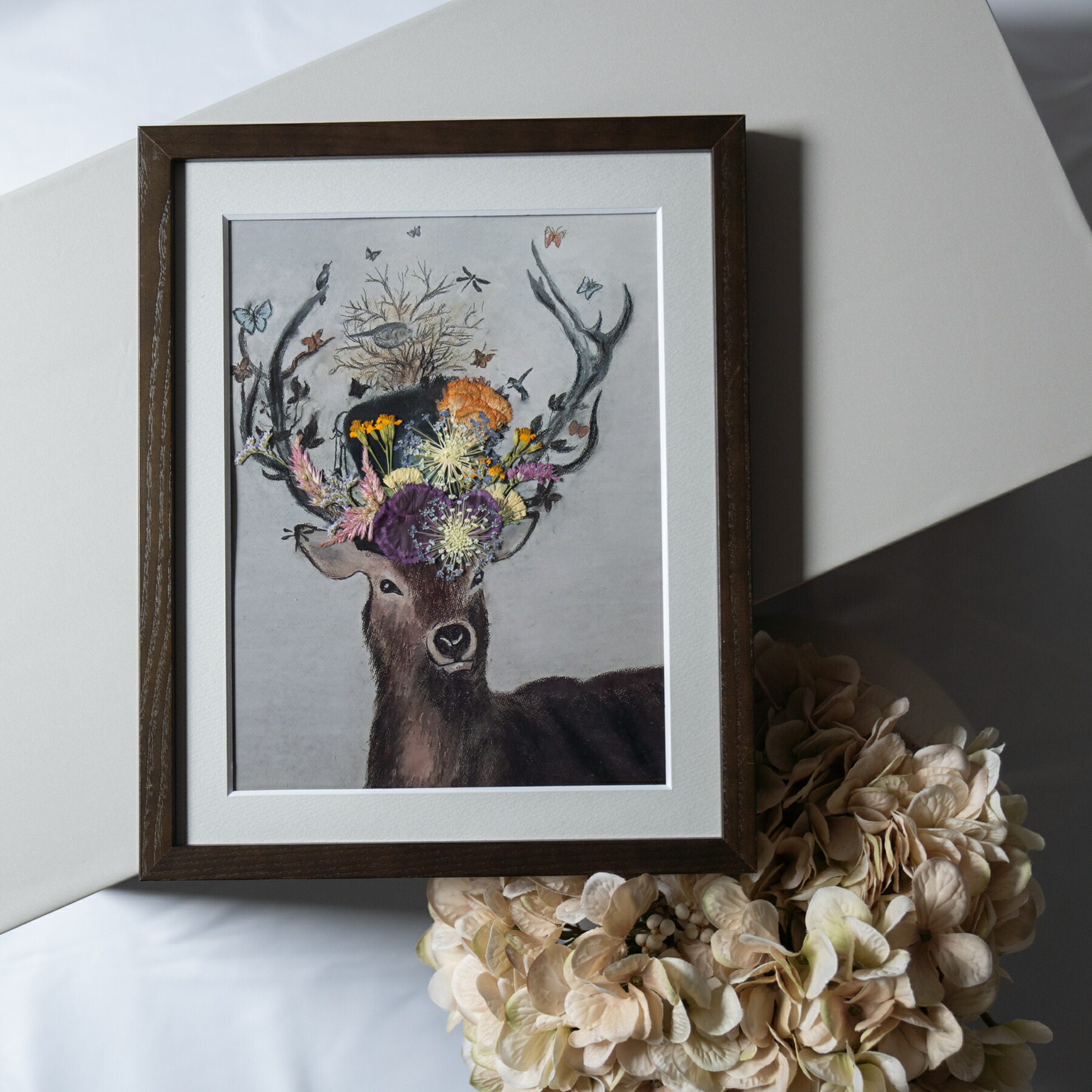 楽天市場】【SALE価格 20%OFF】鹿と押し花のアート E〈一点物〉 絵画