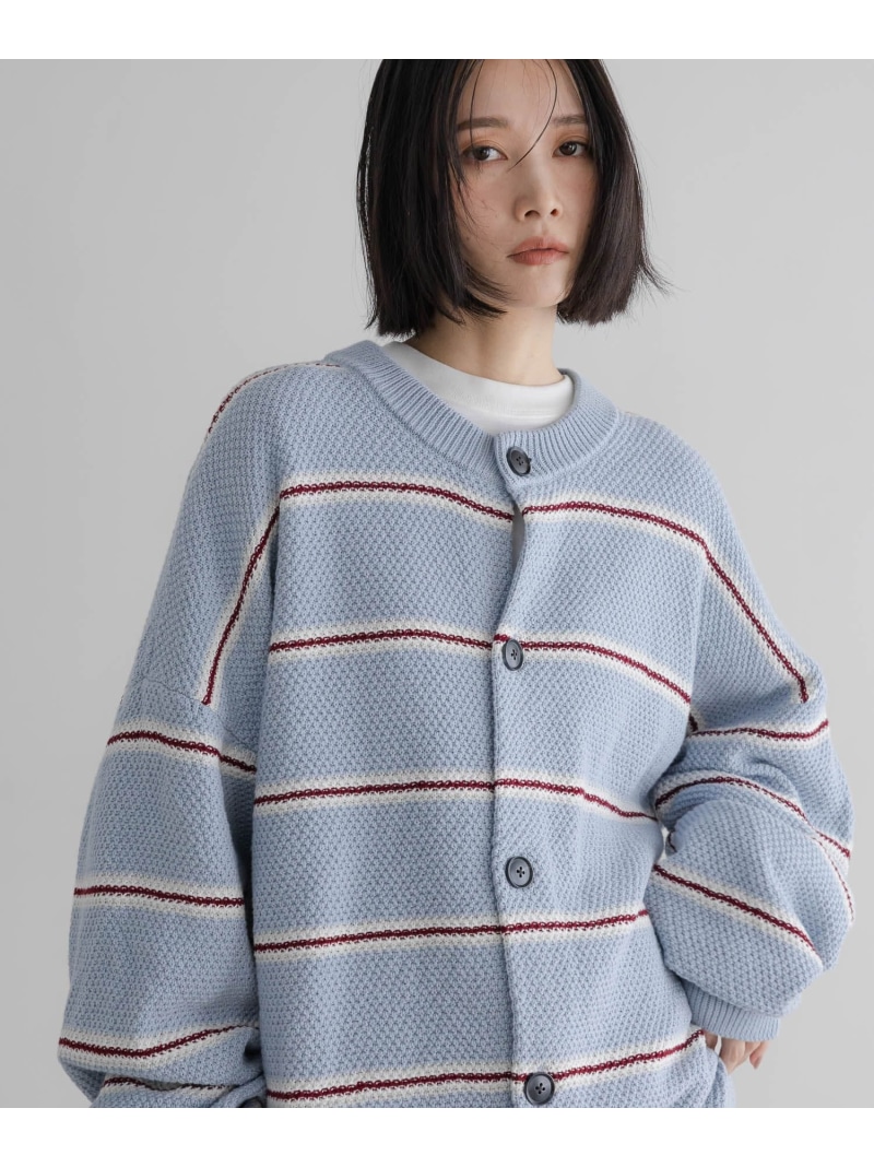 【SALE／20%OFF】【LFM(U)】ボーダーニットクルーカーディガン【UNISEX】 LOWRYS FARM ローリーズファーム トップス カーディガン ブルー グレー【RBA_E】【送料無料】[ Fashion]