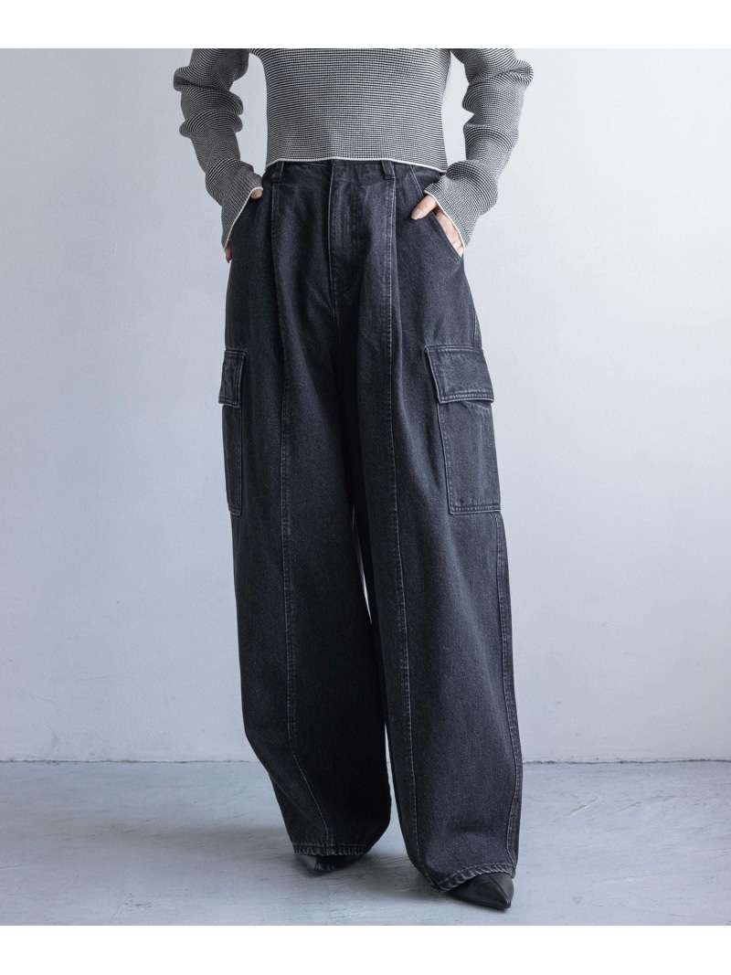 【SALE／30%OFF】【yuw】カーゴデニムパンツ yuw ローリーズファーム ズボン下 デニム・ジーンズズボン下 青色 黒いこと【RBA_E】【貨物輸送無料】[ Fashion]