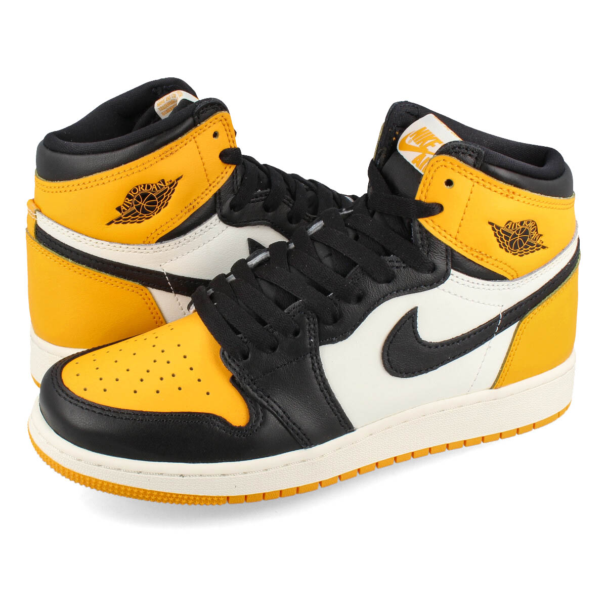 Air Jordan ハイカットスニーカー ブラック/ホワイト/イエロー ナイキ AIR JORDAN 1 RETRO HIGH OG レザー×ファブリック