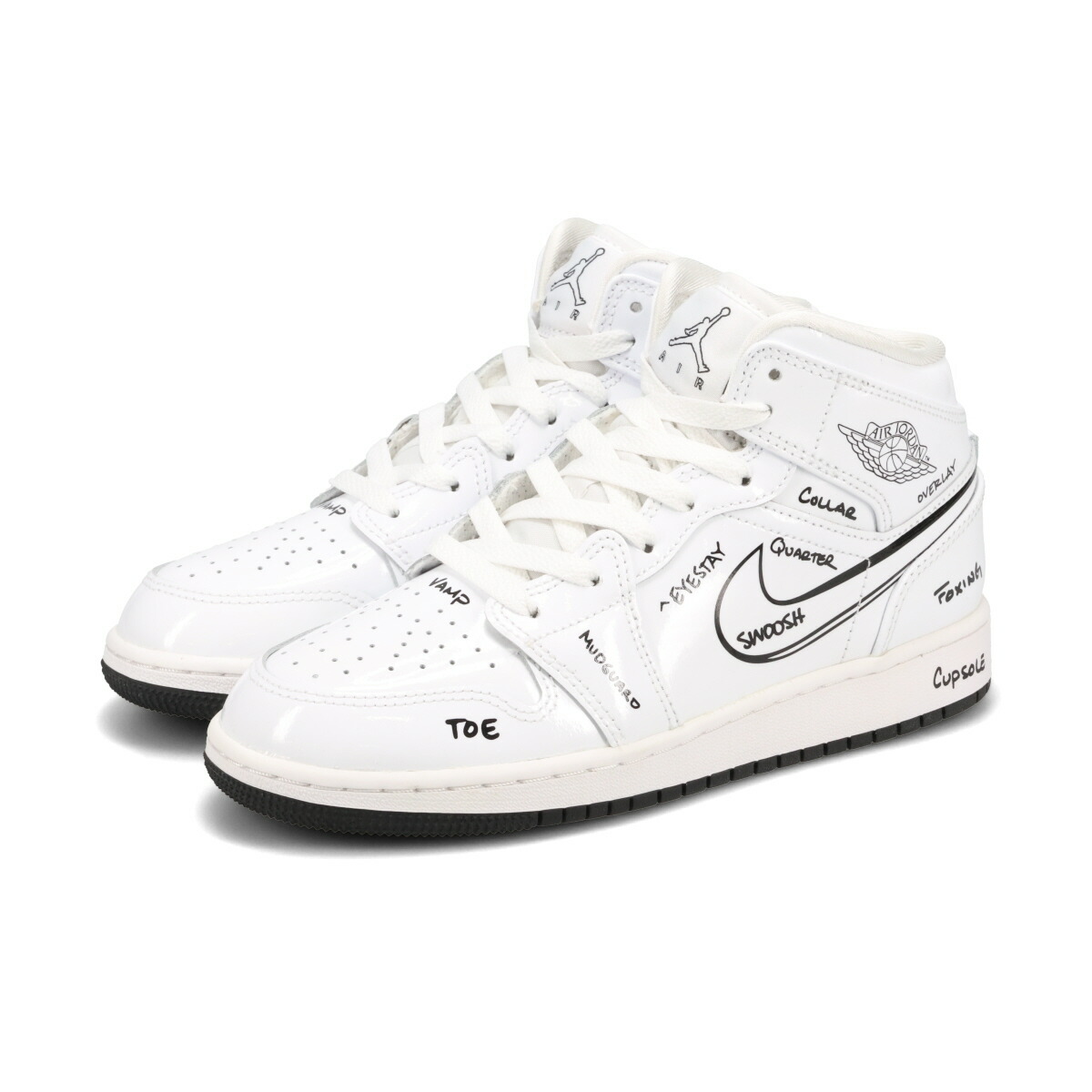 【25,000円均一SALE】 NIKE AIR JORDAN 1 MID GS 【SCHEMATIC】 ナイキ エアジョーダン 1 ミッド GS 【スケマティック】 海外限定 日本未発売モデル レディース スニーカー ミッドカット WHITE/BLACK ホワイト DQ1864-100