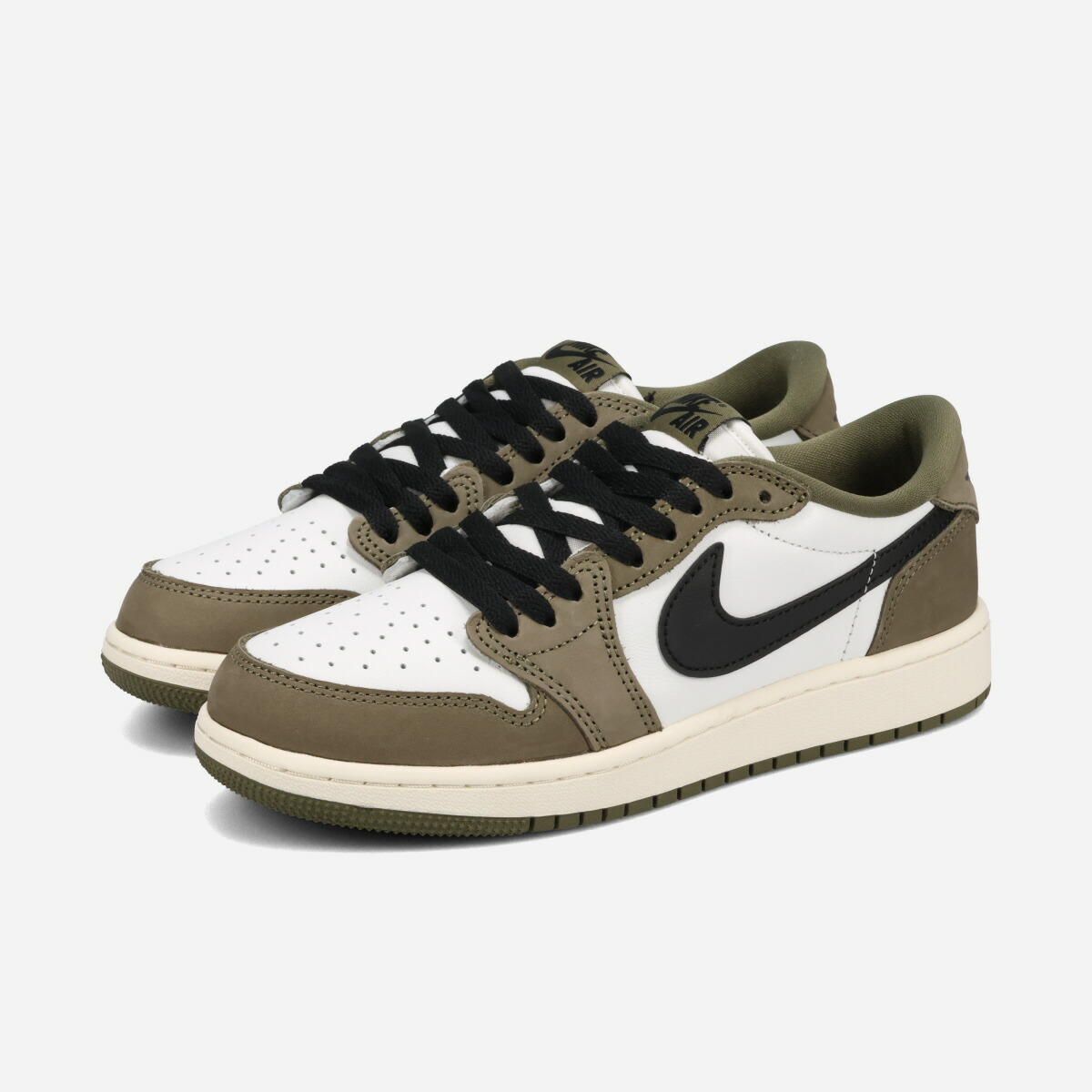 NIKE AIR JORDAN 1 RETRO LOW OG GS ナイキ エア ジョーダン 1 レトロ ロー OG GS レディース スニーカー ローカット MEDIUM OLIVE/SUMMIT WHITE/SAIL/BLACK カーキグリーン HQ6999-200｜KICKS LAB. 店