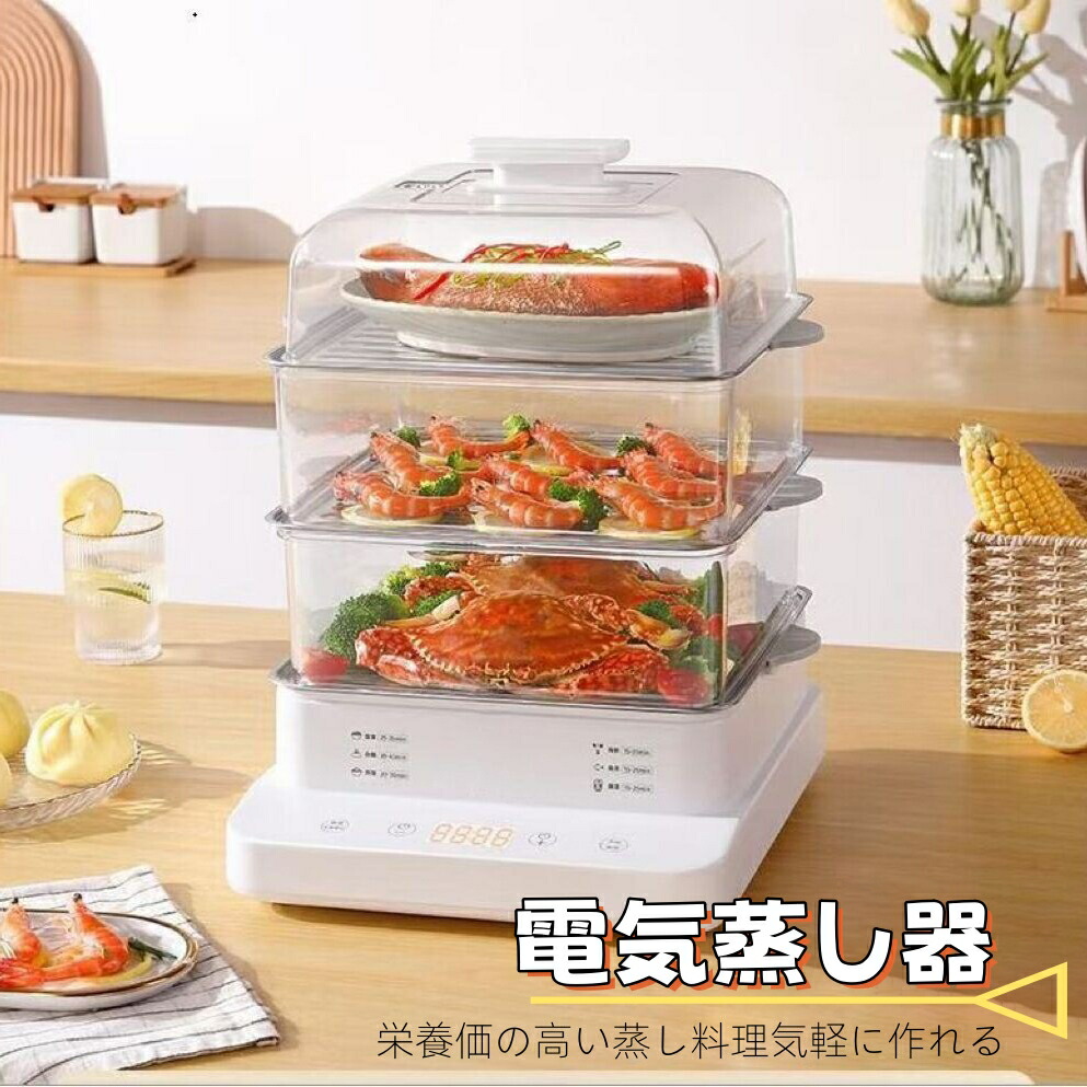 22L 明かり蒸し器 1-8人相応う 今めかしい フードスチーマー 蒸し器 パウダーコンパクト スチーマー 蒸し機 3段 せいろ 蒸篭 蒸し一皿分の料理 スチーマー 膳立て 家電 ヘルシー サラダ菜意気地無し ゆで卵 パウダーコンパクト 身寄り用 御盆一時停止