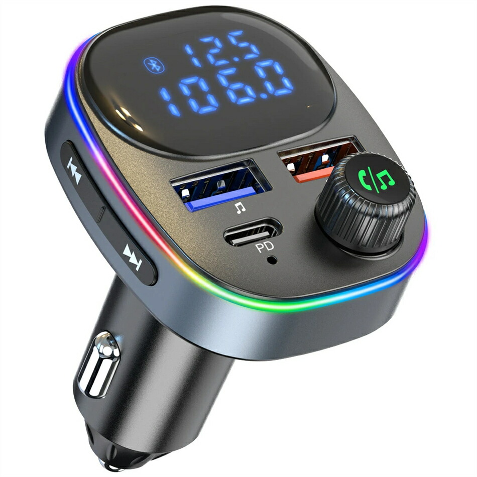【Bluetooth5.3新登場】FMトランスミッター 車載充電器 QC3.0急速充電 PD20W対応 USB*2口/Type-C*1口 3台同時充電 Siri&Google Assistant対応 ハンズフリー通話 カーチャージャー