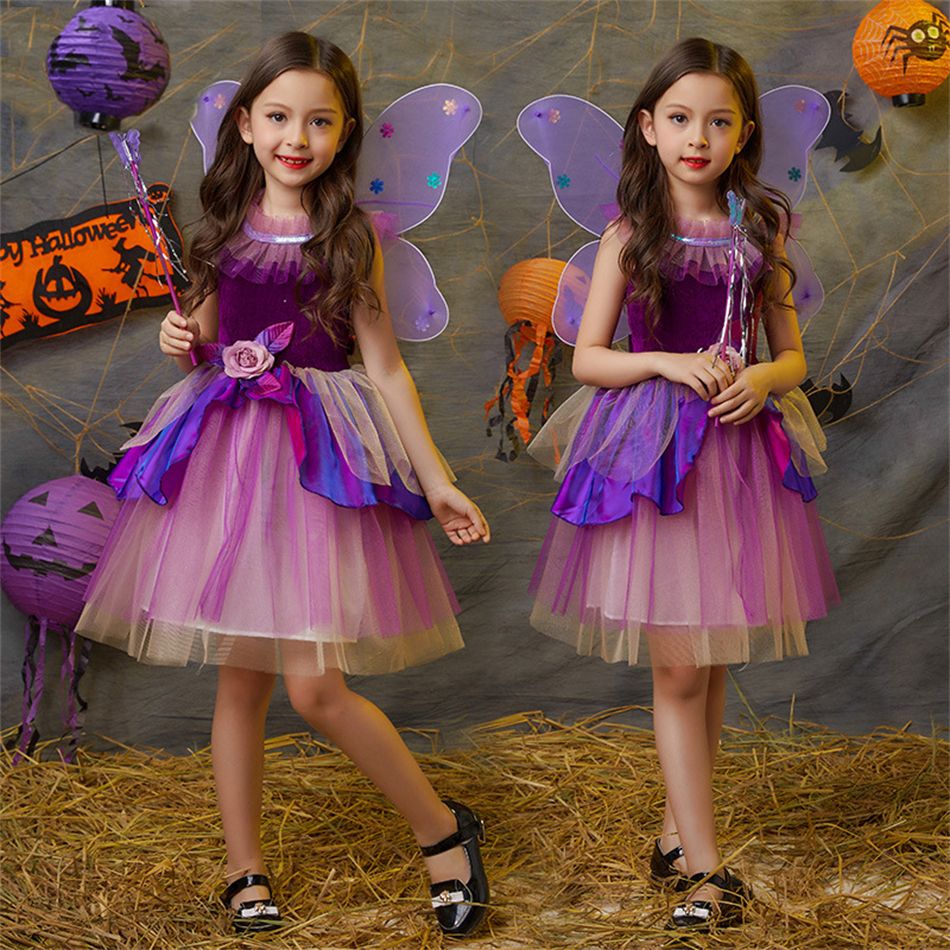 ハロウィン 女の子 衣装 魔女 子供 コスプレ 仮装 ワンピース 子供 女の子 妖精 カチューシャ 棒 つばさ 姫系 パーティー 変装 魔法使い キッズ 女の子 悪魔