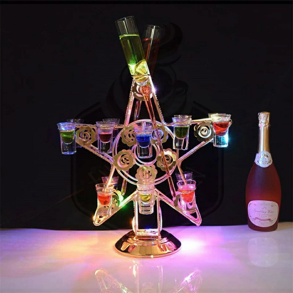 五芒星テキーラ観覧車 LED酒ボトルの表示棚 五芒星 LED酒グラス収納ラック 充電式 LED酒ボトルの表示棚 カクテルグラスの棚 カクテルグラスホルダー カラフルな光 パーティ 開店祝い 開店 カップホルダバー ホテル KTV ナイトクラブ ワイン|L’s Shop Online