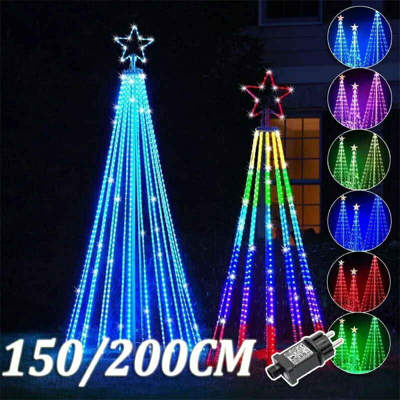マルチカラーLEDクリスマスツリーライト,屋外照明,庭の中庭,結婚披露宴,EUプラグ