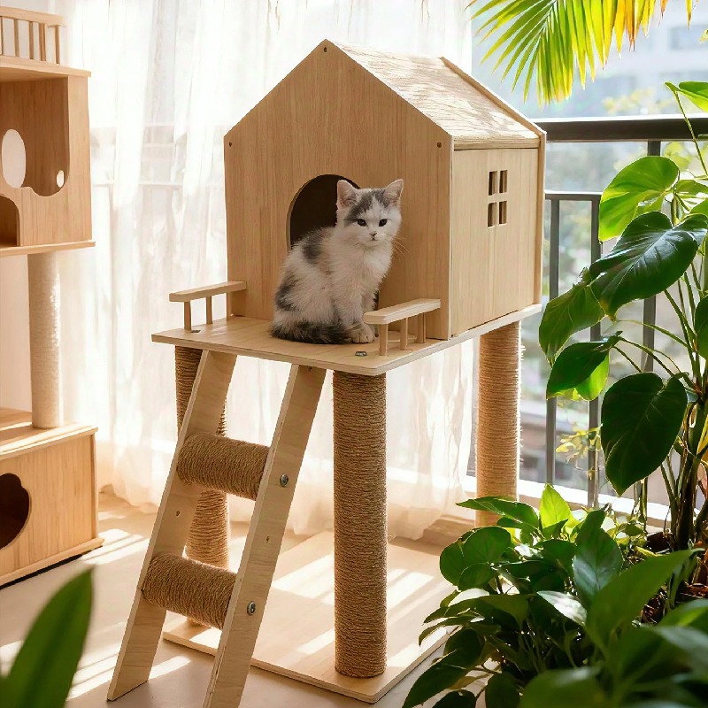 【無垢材使用】猫キャットタワー 隠れ家 爪とぎ+スペースカプセル一体型 置き場所を取らない 猫用クライミングツリー おしゃれな猫家具 組み立て簡単|L’s Shop Online