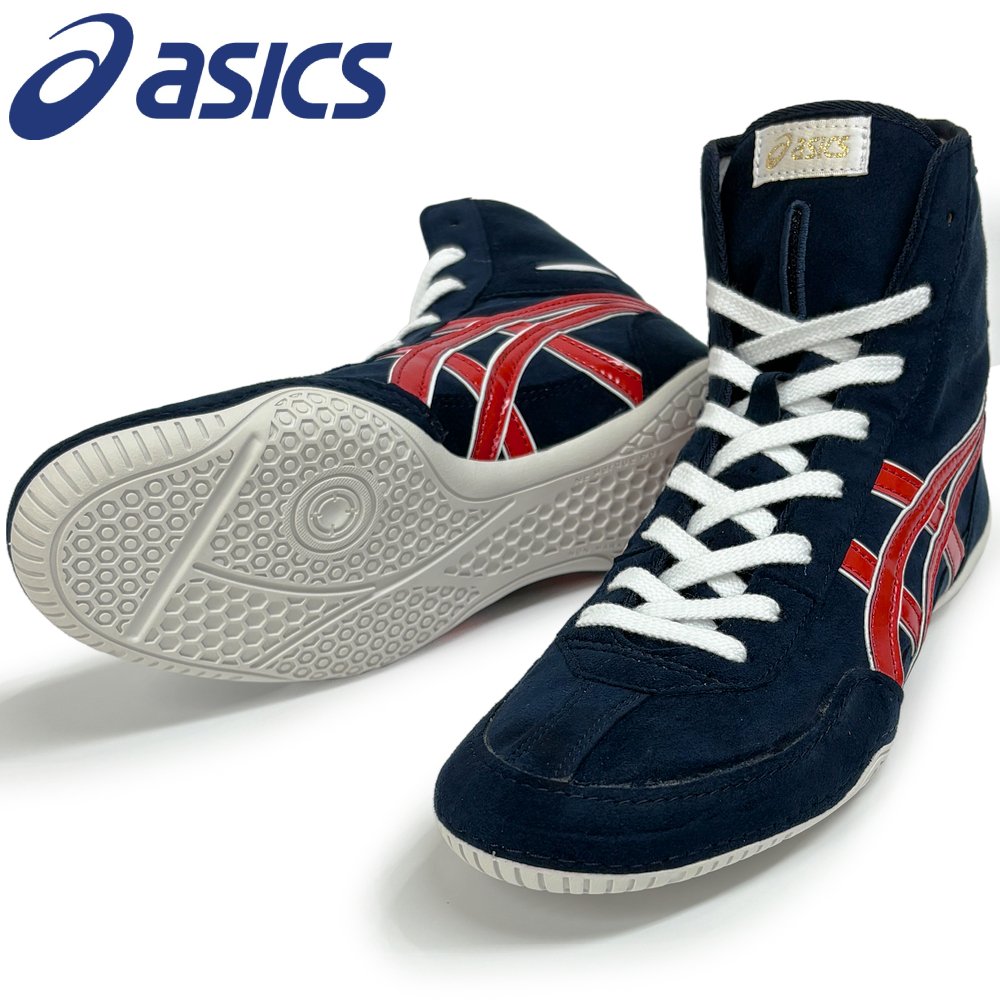 【サイズ交換送料無料】アシックス asics レスリングシューズ 1083A001 ライナースポーツオリジナルデザイン ボクシングシューズ ネイビー×レッド×ホワイト A521