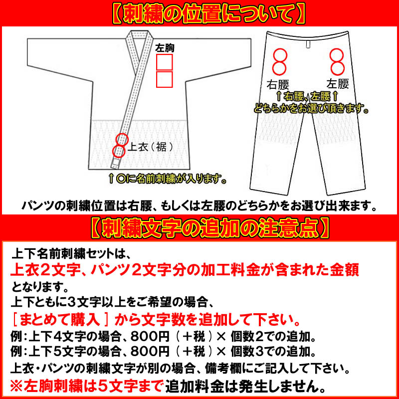 市場 ゼッケン文字が大きくなりました 全柔連新規格対応 上下名前刺繍 左胸刺繍 ゼッケン付き IJF