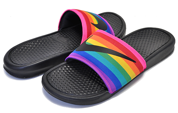 rainbow nike flip flops