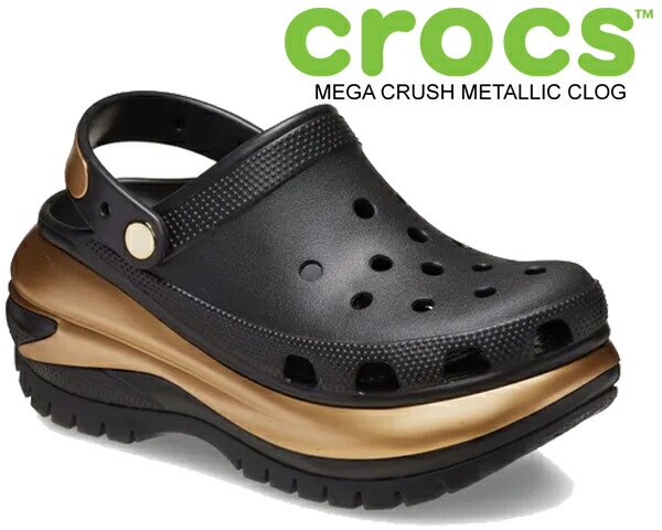 楽天市場】crocs MEGA CRUSH METALLIC CLOG BLACK/GOLD 210368