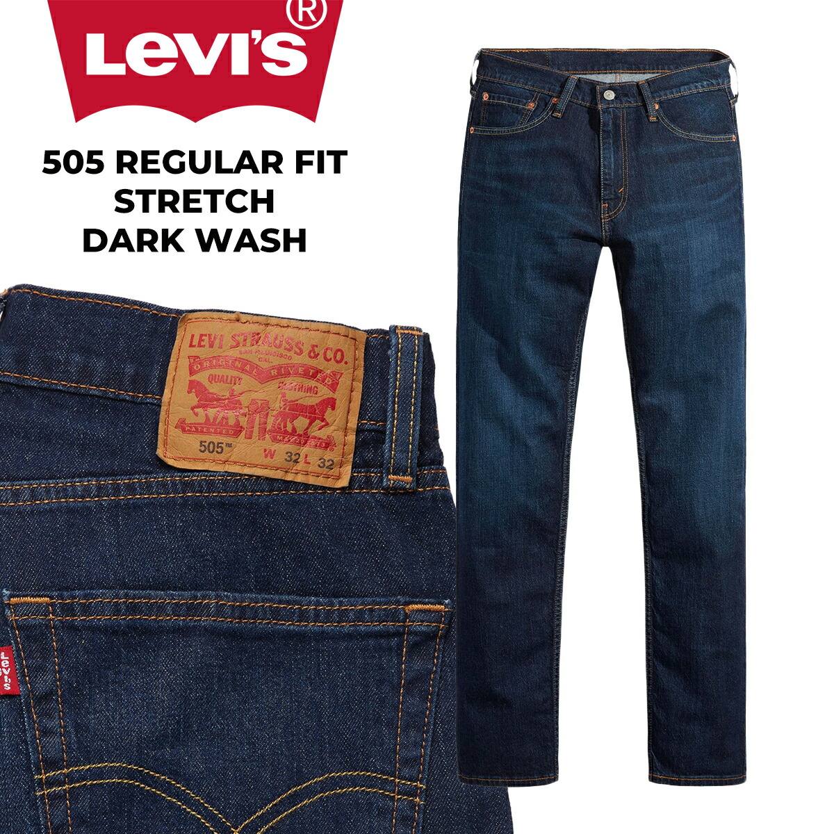 [最短即日発送!! & お得なクーポン!!] 【リーバイス 505 レギュラーフィット ストレッチ ダークウォッシュ】LEVIS 505 REGULAR FIT STRETCH DARK WASH 005052195