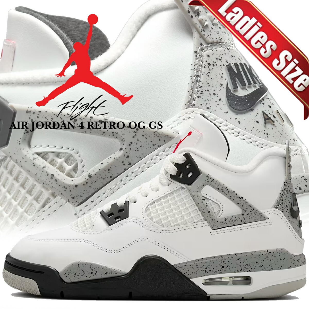 [ ポイント5倍&最大2000円OFFクーポン ] 【ナイキ エアジョーダン 4 レトロ OG GS サミットホワイト ファイヤーレッド】NIKE AIR JORDAN 4 RETRO OG(GS) summit wht/fire red ib4171-100
