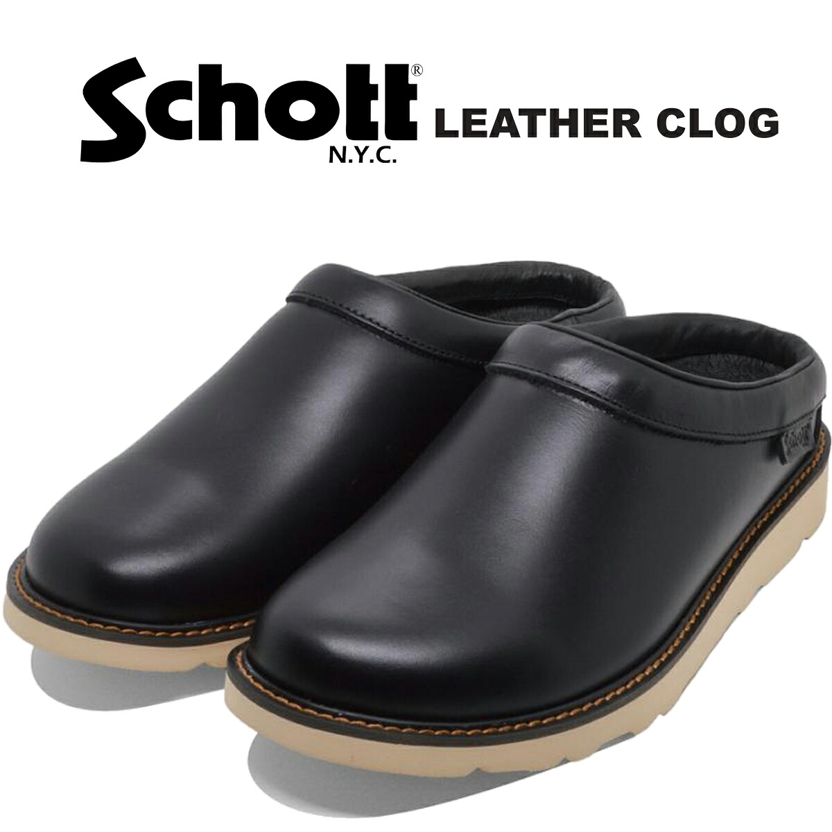 [ ポイントUP & 最大2000円OFFクーポン ] 【ショット レザー クロッグ ブラック】Schott LEATHER CLOG BLACK s23004-010