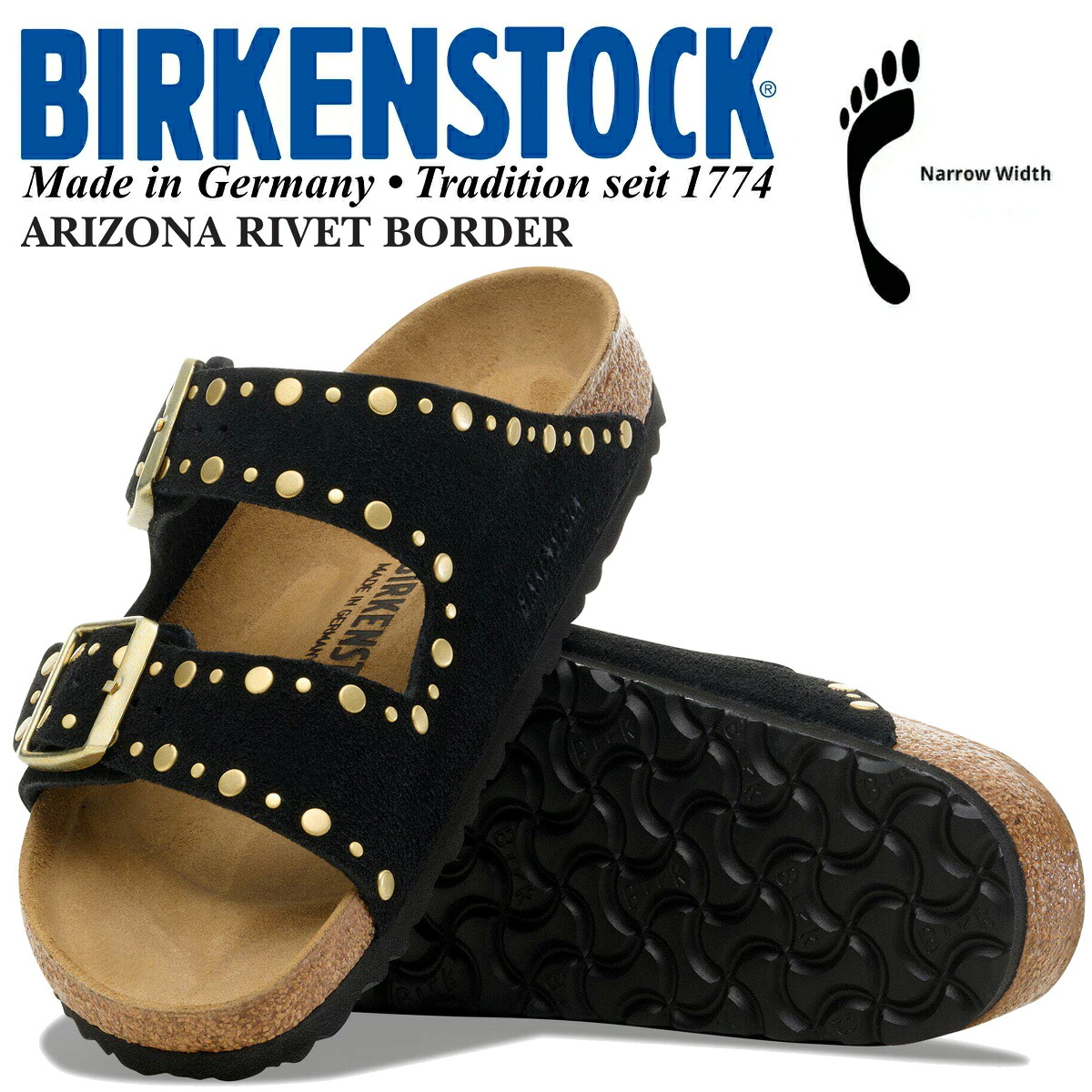[ ポイント5倍&最大2000円OFFクーポン ] 【ビルケンシュトック アリゾナ リベット ボーダー ナローフィット ブラック】BIRKENSTOCK ARIZONA RIVET BORDER(NARROW FIT) BLACK 1030348