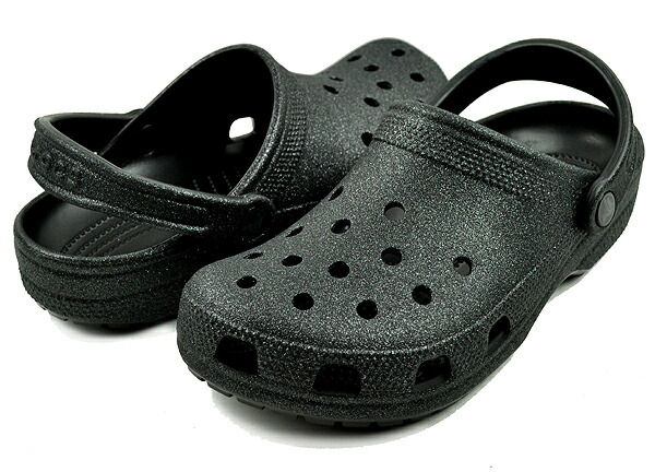 [最短即日発送!! & お得なクーポン!!] 【クロックス クラシック グリッター クロッグ】crocs CLASSIC GLITTER CLOG BLACK GLITTER 205942-0wh ブラック レディース サンダル ミュール