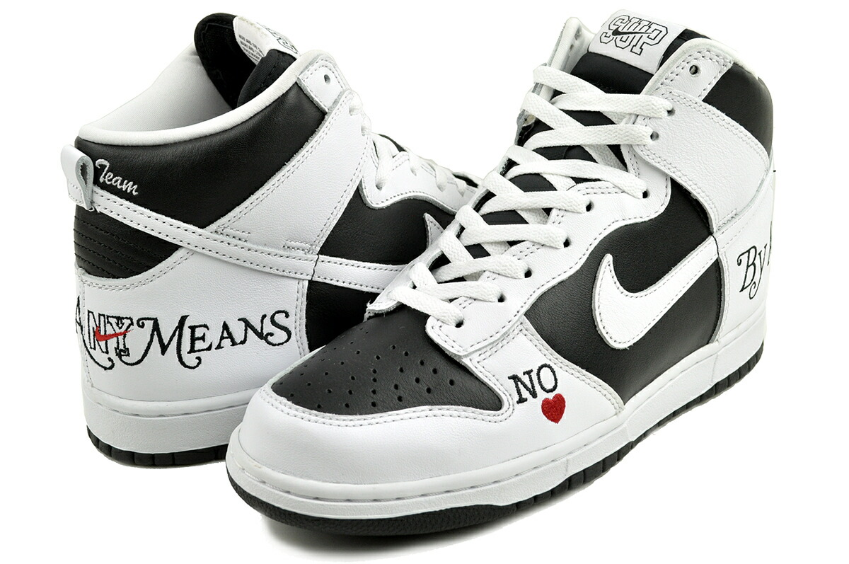 靴 Nike Dunk High SB QS Supreme White Black Supreme x Nike SB Dunk High “By Any Means” Sneakers | Cool