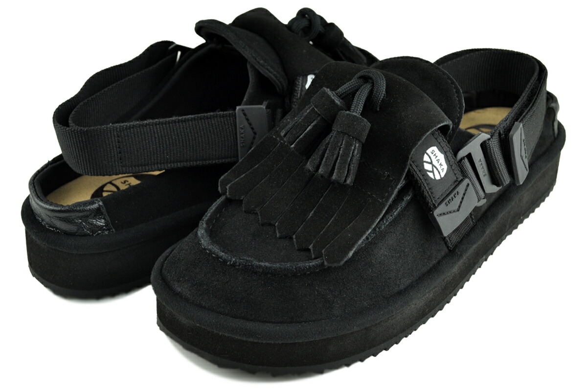 [最短即日発送!! & お得なクーポン!!] シャカ MOC ミュール タッセル スエード ブラック SHAKA MOC MULE TASSEL SUEDE BLACK 00S sk-296-black